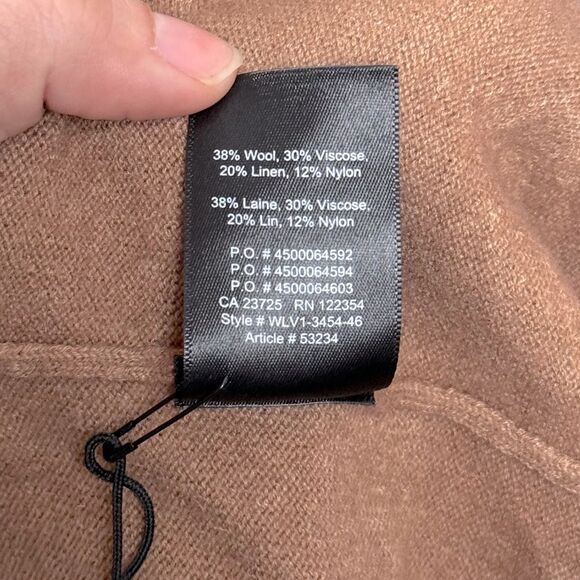 Babaton Oversized Linen Wool Blend Split Hem V Neck Sweater w Pockets Sz S/M - Picture 7 of 8